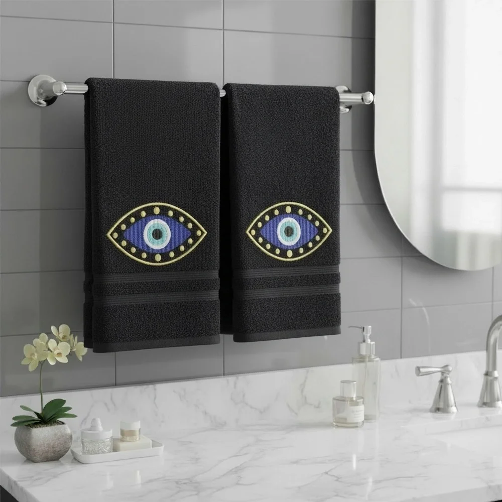 2 Evil Eye Embroidered Hand towels set of 2 Pick one New Made to order Black